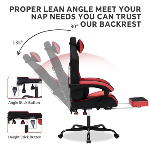 Gaming Chair with Footrest,High Back with Massage Reclining Computer Chair， Big and Tall Racing Gaming Chair Ergonomic Game Chair for Adults PVC Leather (Red) image 4