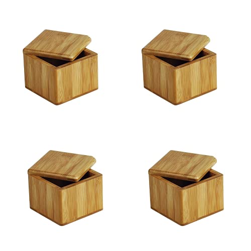 Kit 4 Saleiro Porta Sal Com Tampa Giratória Em Bambu Welf
