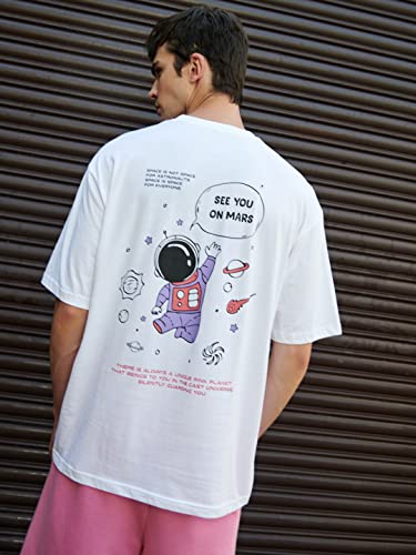 Image of Bewakoof Men's Graphic Printed 100% Cotton T-Shirt - Oversized Fit, Round Neck, Half Sleeves