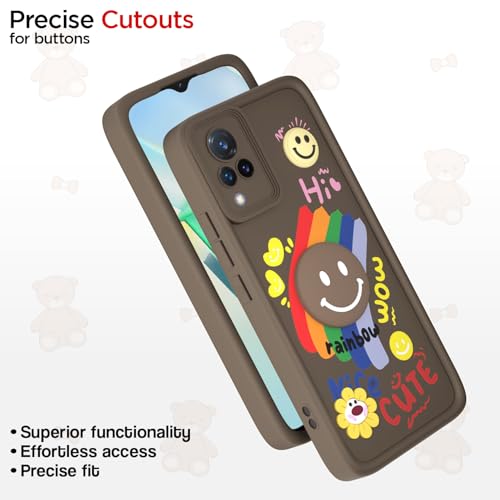 Image of Pikkme Back Cover for Vivo V21 5G | Soft Silicone| Cute Rainbow Smile & 3D Cartoon Flower Design | Shockproof Raised Camera Protection Bumper Case (Brown)