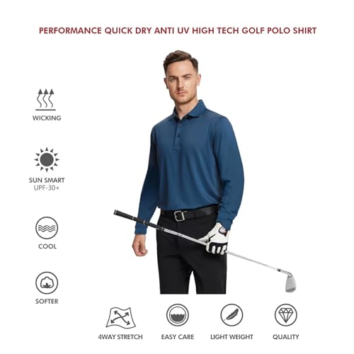 Image of Mens Polo Shirts Short and Long Sleeve Casual Solid Stylish Dry Fit Performance Designed Collared Golf Polo Shirts for Men