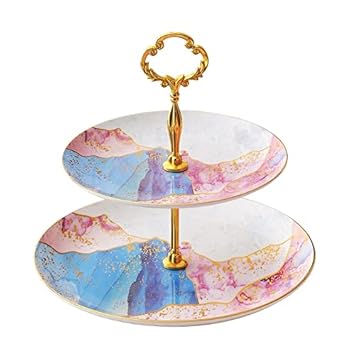Cake Stand Bone China Two Layer Fruit Plates Porcelain Cake Snack Tray Dining Room Dessert Cake Stand Special Plate (Plate Size : 10.5 Inches)