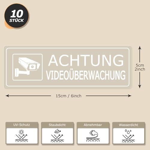 Achtung Videoüberwachung Aufkleber Set, 3 Stück – 13x10 cm, Wetterfest, Selbstklebende Folie, Kamera Warnhinweis für Innen- & Außenbereich Achtung Videoüberwachung Aufkleber Set, 3 Stück – 13x10 cm, Wetterfest, Selbstklebende Folie, Kamera Warnhinweis für Innen- & Außenbereich
