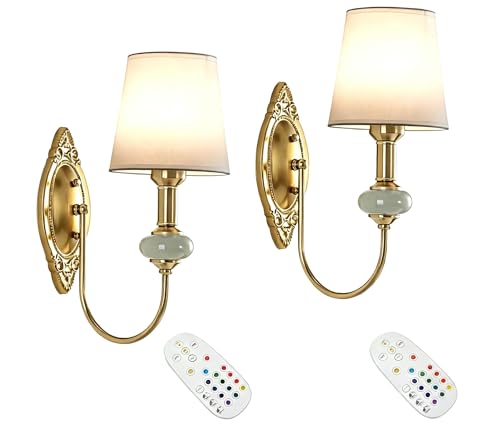 HHOCR Vintage Battery Operated Wall Sconce Set of 2, Gold LED RGB 15 Color by HHOCR - Used condition - US$69.91