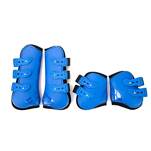 Merauno Horse Gaiters Set of 4 Tendon Protectors Fetlock Horse Jump Protection Front Rear Pair Robust Elastic PU Shell Neoprene Button Closure 2 works for Men and Women (M(VB) - Image 2