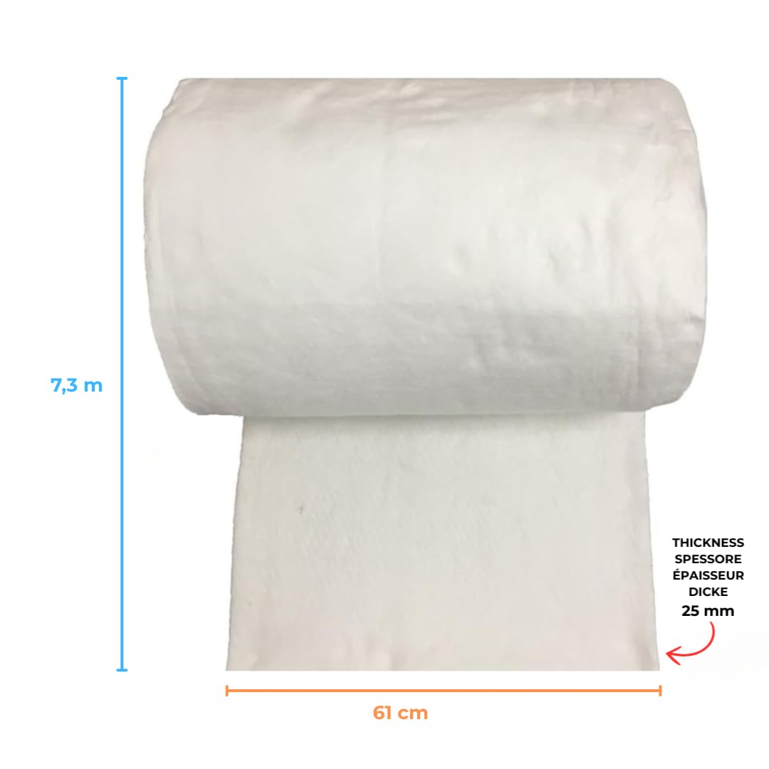 EINSIDE Rouleau de Fibre Céramique, Isolation de cheminée, Tapis ignifuge haute température, 7,30 m x 61 cm, Épaisseur 25 mm, Densité 64 kg/m³