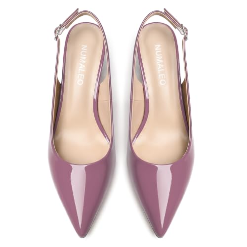 Image of NUMALEO Slingback Heels for Women Pointed Close Toe Kitten Heels Patent Pumps Dress Party Comfy Heeled Sandals Stiletto 2.5 Inch Dress Shoes