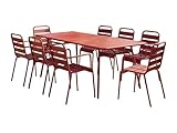 Vente-unique - Conjunto de Mesa y sillas para jardín 8 plazas Mirmande - Acero - Rojo