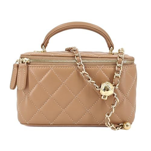 Image of M-ioi-M Small Genuine Leather Purse Quilted Crossbody Bag for Women, Mini Top-Handle Shoulder Handbag w /Gold Chain Strap