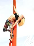Tessuto per acrobatica aerea di alta qualità, per yoga, danza e ginnastica aeree, utilizzabile come amaca o altalena, set con tessuto da 10 metri e ganci, Orange