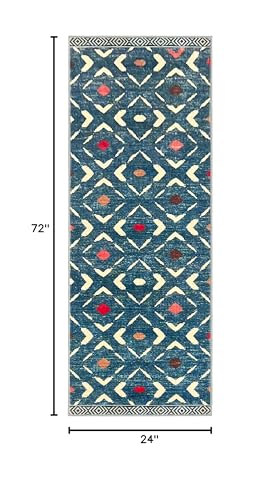KILOCOCO Kitchen Runner Rug 2x6 Washable Runner Rug Soft Hallway Runners Non Slip Printed Distressed Laundry Room Rugs, Low-Pile Runners for Entryway Bedroom Living Room, Teal/Blue