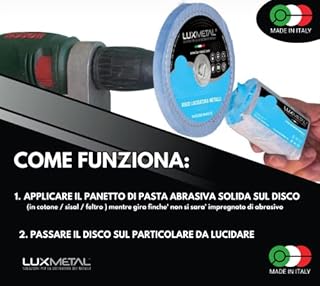 Lux Metal Kit 3 Pasta Abrasiva Lucidante 350 gr (A-B-C) Set Lucidatura Acciaio Inox Cera Solida Per Lucidare Metalli A Specchio Alluminio Lucida Cromature Legno Plexiglass Marmo Ottone Rame Plastica