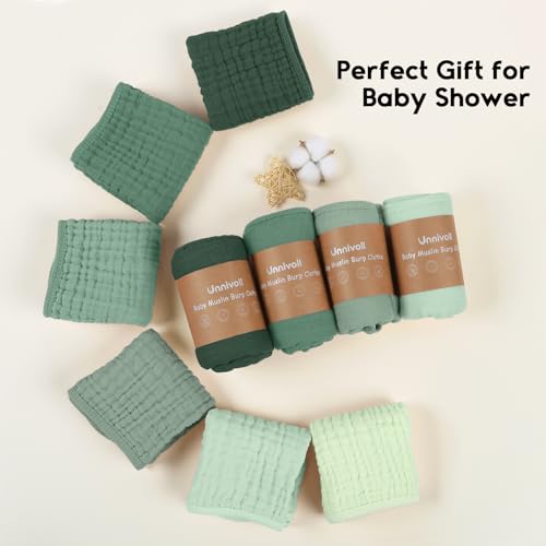 Image of Unnivoll Muslin Burp Cloths for Baby 100% Cotton Burping Cloths for Boys Girls Large 20''X10'' Extra Soft and Absorbent 12 Pack - Gradient Green