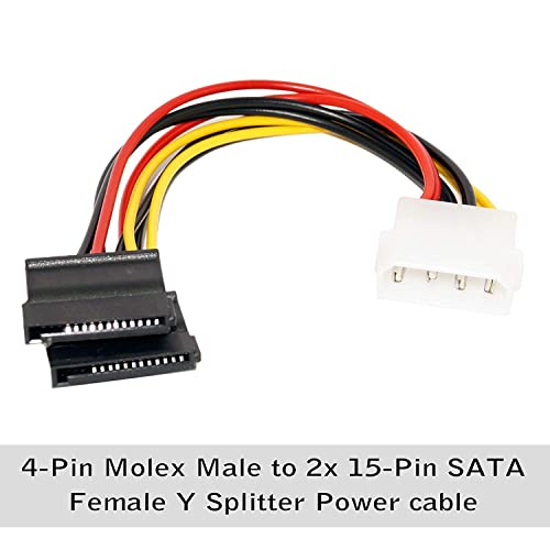 Image of LipiWorld 4 Pin Molex to 15 Pin Female Dual SATA Power Copper Serial ATA Adapter Y-Cable Hard Drive Extension Cable 4Pin to Dual Sata Female (Pack Of 1)