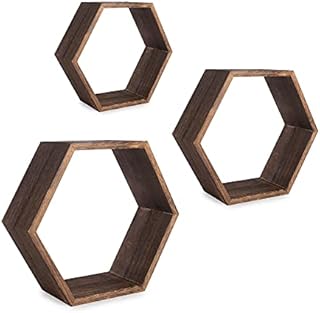 Maison & White Hexagon Floating Shelves Wood - Set of 3 | Decorative Honeycomb Wall Shelves | Wooden Shelving | Hexagonal Geometric Shelf | Home Storage | M&W
