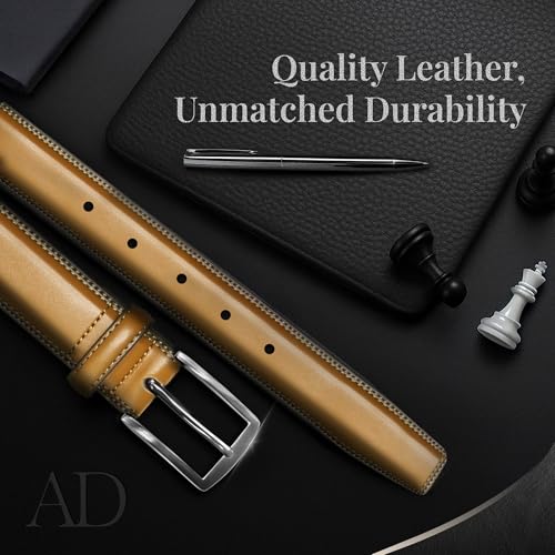 Image of Genuine Leather Dress Belts For Men - Mens Belt For Suits, Jeans, Uniform With Single Prong Buckle - Designed in the USA