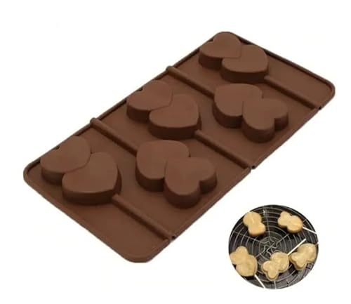 Forma Em Silicone Molde Pirulito Coração 5 Cavidades