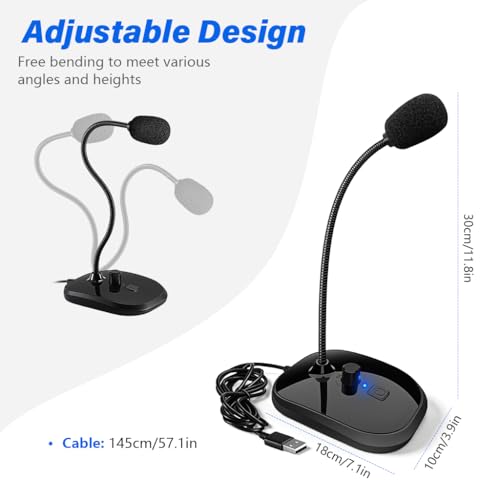Image of ZORBES Desktop Condenser Gooseneck Microphone, USB Desktop Gaming Microphone with Swith, 360 Sound Pickup, Flexible Arm, Recording Mic Compatible with 3.5mm Earphone, Real-time Earphone Monitoring