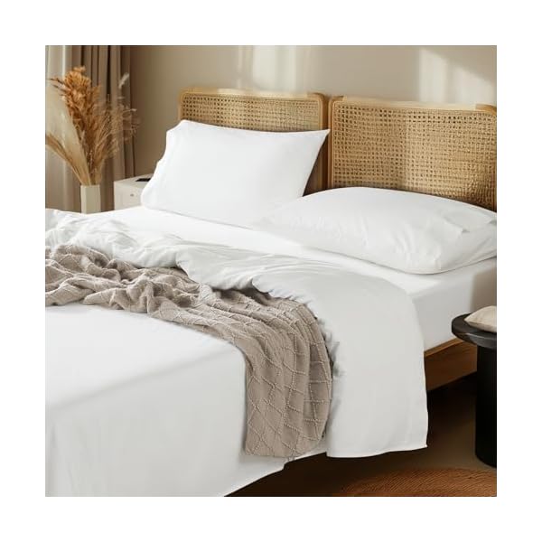 LBRO2M 100% Egyptian Cotton Sheets Set 1000 Thread Count,Queen Size Bed Sheet 4 Piece Sets,Long Staple,16 Inches Deep Pocket,All Season,Bedding Super Soft Breathable,Sateen Weave(White)