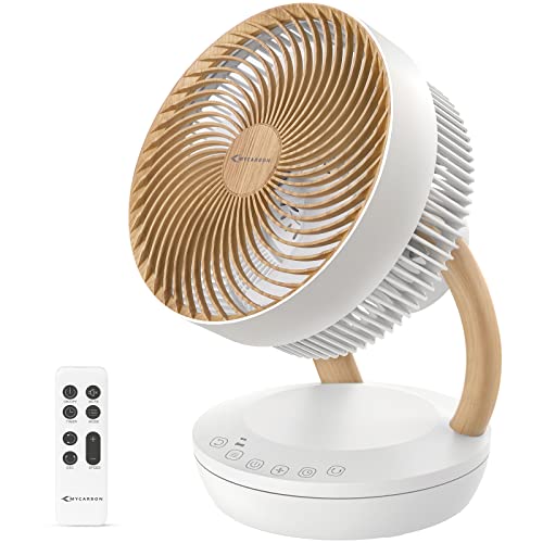 MYCARBON DC Ventilateur Ultra Silencieux 20dB avec Télécommande 1850m³/ h Circulateur d’Air 8 Vitesses 8h Minuterie 3D Oscillation Ventilateur Puissant Petit Ventilateur de Table pour Chambre Bureau