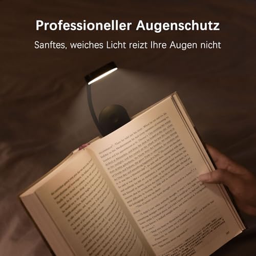 Leselampe Buch Klemme,USB Wiederaufladbare Buchlampe 9 LEDs 3 Farbtemperatur Modi Leicht & Tragbar Einstellbare Helligkeit Klemmleuchte Lange Akkulaufzeit Flexible 360° Drehung für Nachtlesen ins Bett