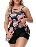 Hanna Nikole Tankini-Badeanzüge für Damen, Übergröße, mit hohem Ausschnitt, zweiteiliger Badeanzug, Orange Floral, 50 Mehr