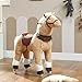 Qaba Ride on Horse for Kids 3-5 Years, 31.5 Inch Height Plush Riding Pony, Walking Horse Animal with Rolling Wheels for Active Play, No Batteries Required, Brown