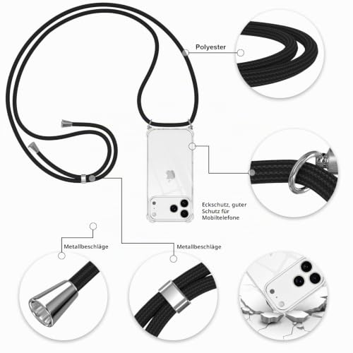 Pnakqil Handyband für iPhone 18 Pro/iPhone 17 Pro Hülle mit Band, Schwarz – Ansicht 5
