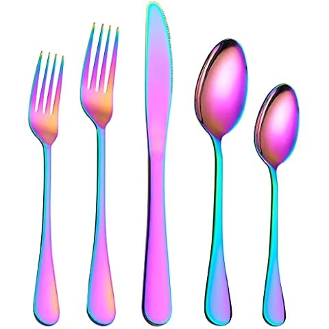 Berglander Flatware Set 20 Piece, Stainless Steel With Titanium Colorful Plated, Multicolor Flatware Set, Silverware, Rainbow Color Cutlery Set Service For 4 Cover