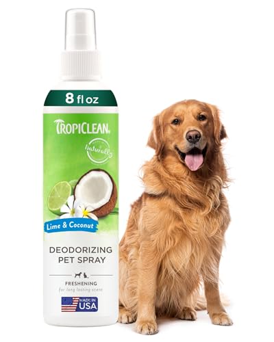 TropiClean Dog Perfume, Long Lasting Lime & Coconut Cologne, Deodorizing Spray for Smelly Dogs, After Bath Detangling Spray with Vitamin E, Safe for Cats, 8oz.