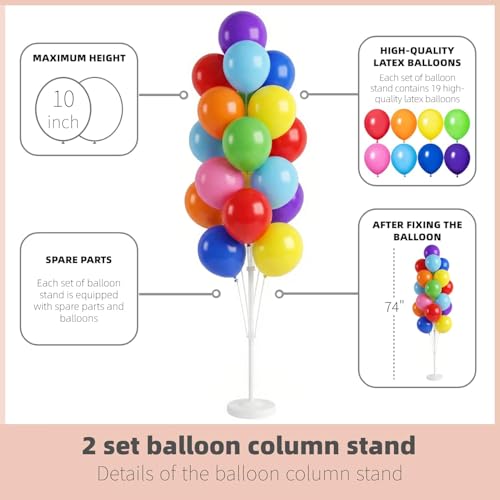 Image of Balloon Column Kit Set of 2 With Balloons Assorted Color - Balloon Stand with Base&Pole,Balloon Tower Backdrop Decoration for Wedding, Baby Shower, Birthday Party, or Bachelorette Parties