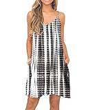 BEUFRI Womens Summer Spaghetti Strap Cover Up Dress Sleeveless Beach Casual Dresses with Pocket M Tie Dye White Grey