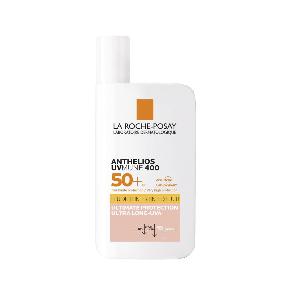 La Roche Posay Anthelios Invisible Fluid, Getönt UVMune 400 mit LSF50+, Sonnenfluid für empfindliche, zu Sonnenallergie neigende Haut, Mit Mexoryl und Netlock-Technologie, 50 ml