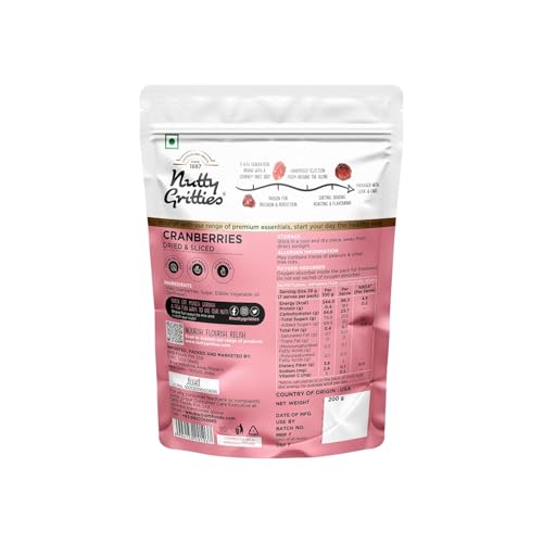 Image of Nutty Gritties Cranberries Cranberry Dried Sliced US Berries 400g, Healthy Snack for Kids and Adults, (Pack of 2 x 200g each)