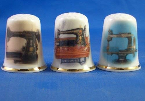 Porcelain China Collectable Thimbles - Set of Three Sewing Machines