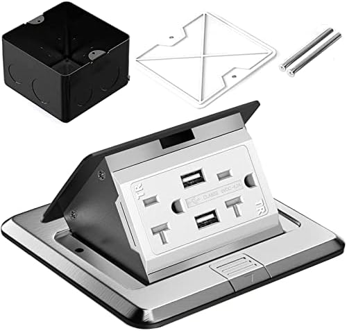 Pop Up Floor Box, Waterproof Floor Outlet Cover Plate Kit 20A USB Chargers Tamper-Resistant Receptacle Hidden Electrical Outlet for Kitchen Countertop