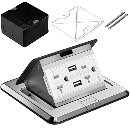 Pop Up Floor Box, Waterproof Floor Outlet Cover Plate Kit 20A USB