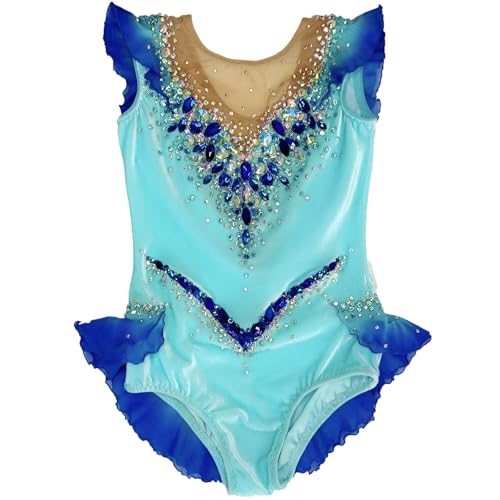 Youth's Rhythmic Gymnastics Leotard with Diamond, Flexible Breathable Gymnastics Bodysuit for Competition