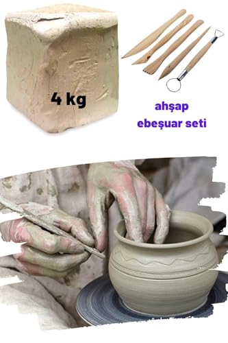 4 kg Beyaz Seramik Hamuru, Ahşap Ebeşuar Seti, 4000 g kil çamuru, doğal hobi oyun çamuru beyaz