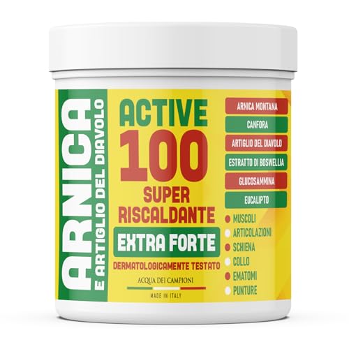 Active 100 Arnica Forte e Artiglio del Diavolo Extra Forte 600ml Crema Riscaldante per Disturbi Articolari, Muscolari e Collo Made In Italy
