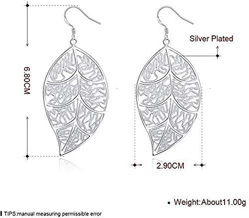 Pendientes de aro de plata 925 con sofisticadas hojas huecas colgantes para mujer 2