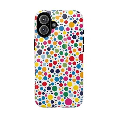 Coque blanche rigide iPhone 16 Plus à pois colorés pour sublimer votre quotidien