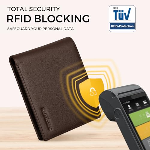 Image of RUNBOX Wallet for Men Leather RFID Blocking Bifold Front Pocket Wallet | Genuine Leather,Slim,12 Card Slots,2 ID Windows,2 Money Pockets, Gift for Men,Compact Travel Business Passport