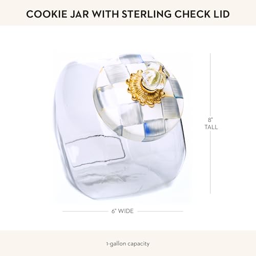 MACKENZIE-CHILDS Cookie Jar with Enamel Lid, Large Glass Treat Jar or Kitchen Jar, 1-Gallon Capacity, Gray-and-White Sterling Check