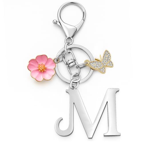 YISCOKO Schlüsselanhänger mit Initialenbuchstaben, Geschenke für Frauen, Abschlussfeier, Geburtstag, Weihnachten, Jahrestag, Geburtstag, Geschenke für Frauen, Beileidsgeschenk (Buchstabe M)