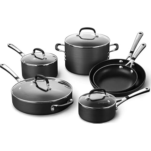 Calphalon 10-Piece Non-Stick Kitchen Cookware Set Black Pots & Pans with Stay-Cool Stainless Steel Handles Hard-Anodized Aluminum for Even Heating