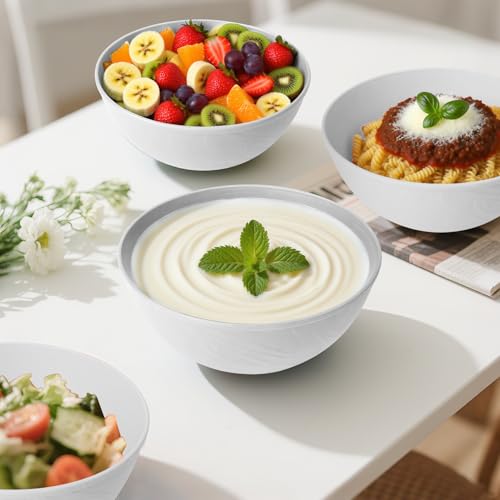 Image of Wheat Straw Cereal Bowls 40 OZ, Unbreakable Bowls Set of 6, Microwave & Dishwasher Safe Bowl for Kitchen, Reusable Plastic Bowl for Cereal, Soup, Salad and Ramen, White