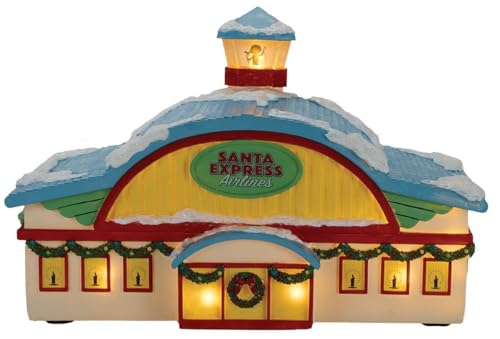 Santa Express Airlines Christmas Display, Lighted Tower with Garland, Battery Powered