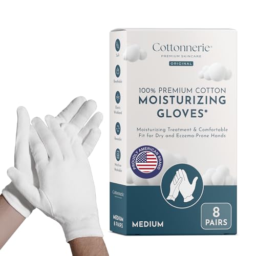 8 Pairs Cottonnerie Original Cotton Gloves for Dry Hands Sleeping, Moisturizing Gloves Overnight, Hand Moisturizer Gloves, Moisture Gloves for Dry Hands Overnight, Sleeping Gloves, Medium