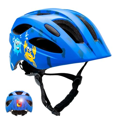 Crazy Safety Cool Kinder Fahrradhelm | Fahrradhelm Kinder 6-12 Jahre für Fahrrad, Skateboard, Mountainbike, Inlineskates | USB-aufladbares Rücklicht | Verstellbarer Fahrradhelm 54-58 cm (Blau)